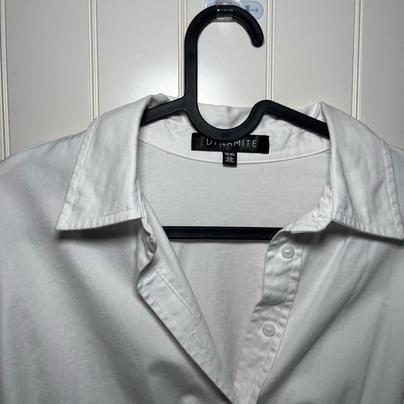Minimalist White Button up Dress Shirt Dress with Cinched Waist XS - Picture 4 of 5
